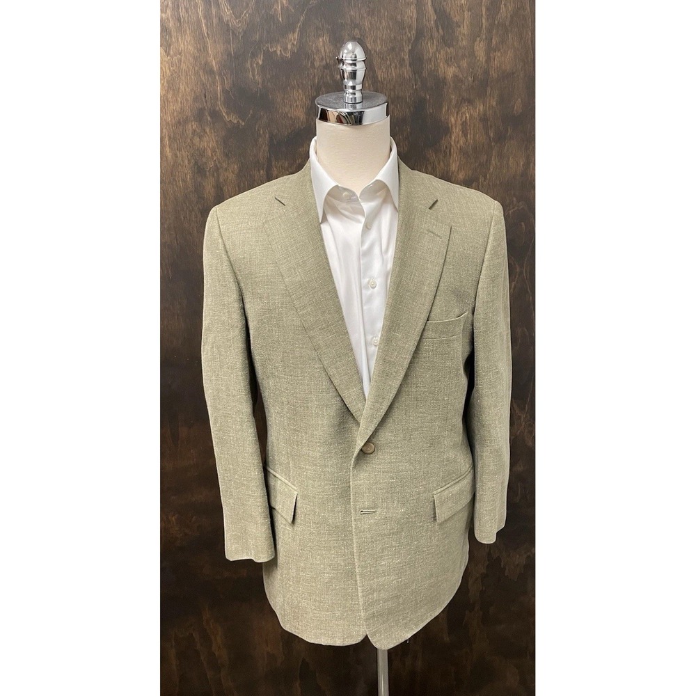Paul Stuart Notch Lapel Slub Wool & Linen Stuart 2 Jacket in Olive Size 43 R